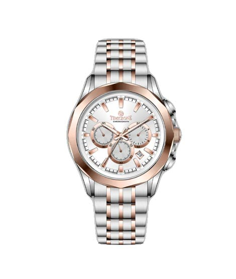 iShopping - Timezone Chronograph Daycrest Watch For Men Two Tone Rose Gold (TZ-1325)-White