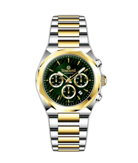 iShopping - Timezone Chronograph Drift Watch For Men Two Tone Gold (TZ-1324)-Green
