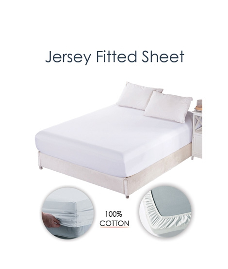iShopping - DREAM ON Cotton Jersey Fitted King Bed Sheet White (JF-001-W-K)