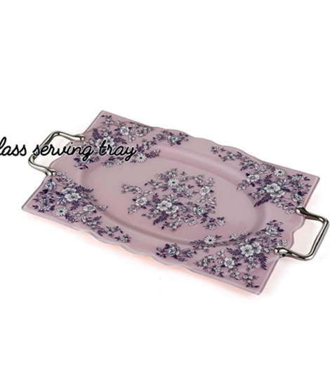 iShopping - Easy Shop 17” Flower Serving Tray With Steel Handle Purple