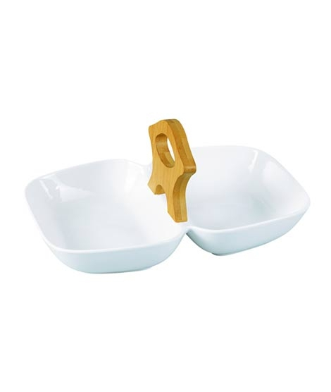 iShopping - Easy Shop 2 Section Serving Dish with Wooden Handle