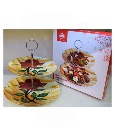 iShopping - Easy Shop 2 Tier Glass Cake Stand Yellow