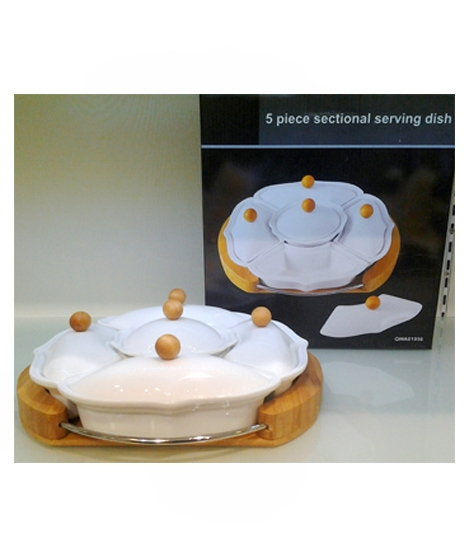 iShopping - Easy Shop 5 Partition Dry Fruit Tray With Wooden Stand (1469)