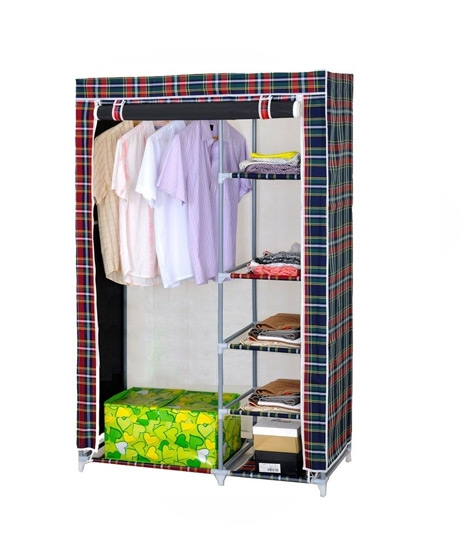 iShopping - Easy Shop 5 Shelf Cloth Hanging Wardrobe Check Print (0504)