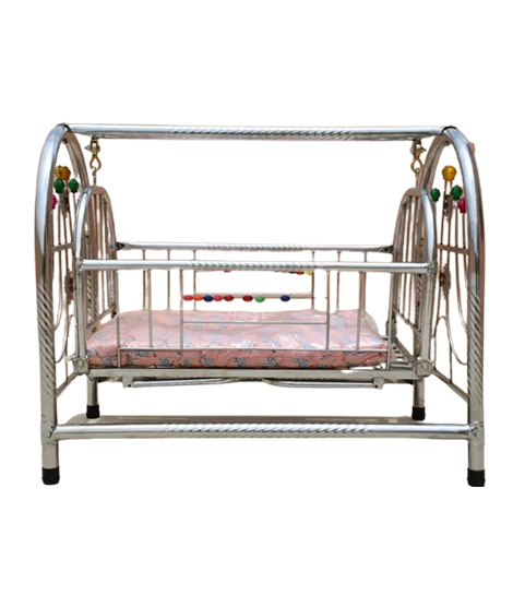 iShopping - Easy Shop Royal Look Swing Bed with Soft Mattress For Born Baby - Silver Chrome 