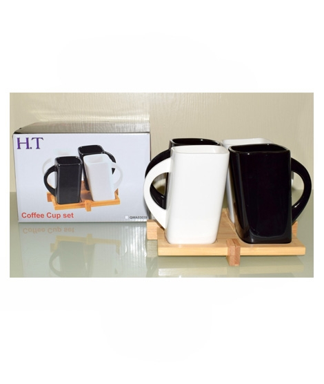 iShopping - Easy Shop Tea Cup Set of 4 With Bamboo Tray (0936)