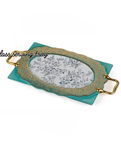 iShopping - Easy Shop 17” Glass Serving Tray With Steel Handle Green