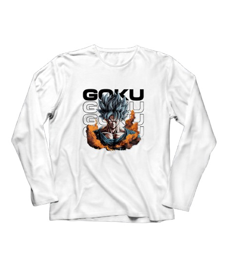 iShopping - Genteez Goku Digital Printed Full Sleeves T Shirt For Men-White-Large