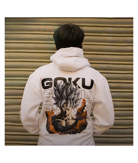 iShopping - Genteez Goku Digital Printed Pullover Hoodie For Men-White-Large