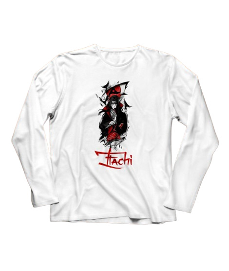 iShopping - Genteez Itachi Digital Printed Full Sleeves T Shirt For Men-White-Medium