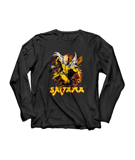 iShopping - Genteez Saitama Digital Printed Full Sleeves T Shirt For Men-Black-Extra Large