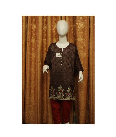 iShopping - Hi-fi Bazaar Cotton Embroidery Dress For Girls Brown (0002)