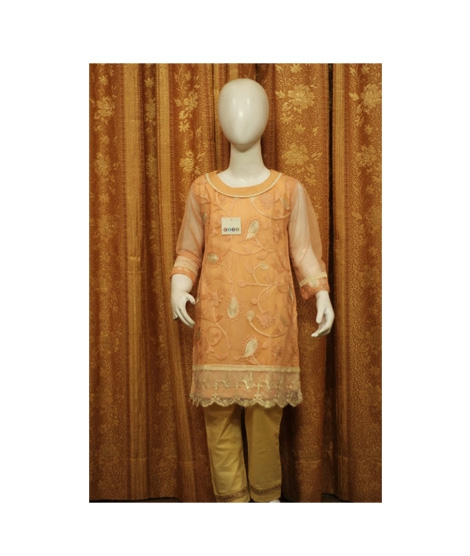 iShopping - Hi-fi Bazaar Cotton Embroidery Dress For Girls Peach (0003)