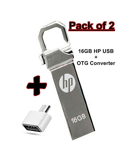iShopping - HP 16GB USB Drive Metal + OTG Converter Pack of 2