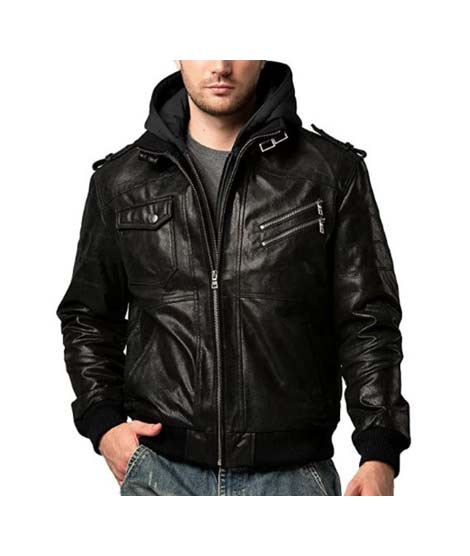 iShopping - Toor Traders Leather Motorcycle Jacket Men with Removable Hood Black-XXL 