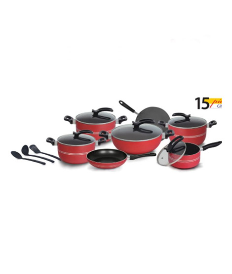 iShopping - Klassic Glass Lid Non Stick Crescent Series Cookware Set - 15 Pieces