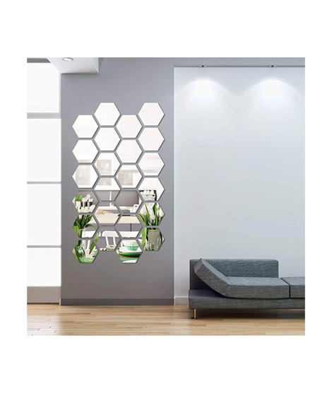 iShopping - LookNBuy Acrylic Hexagon Wall Decor Mirror - Large (0090)-Silver