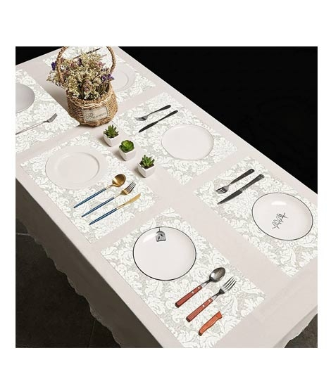 iShopping - Maguari Luxurious Jacquard 6 Person Dining Table Mats White