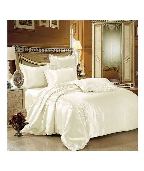 iShopping - Maguari Silk Satin Spread Double Bed Sheet Off White