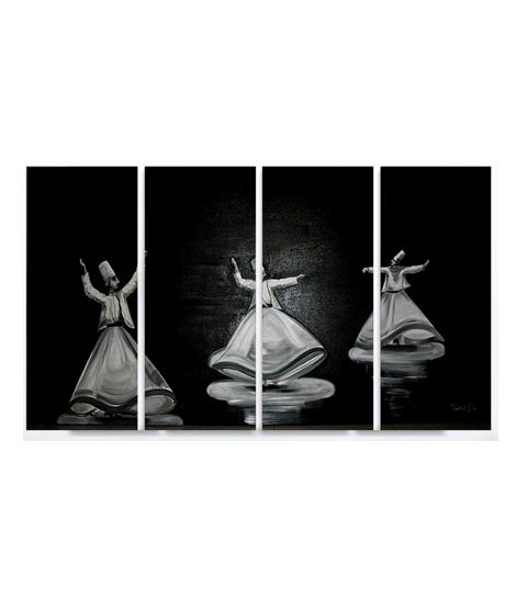 iShopping - Maguari Sufism Canvas Small Wall Frame 4 Pcs Black & White (0708)