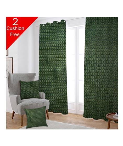 iShopping - Maguari Taffeta Embriodery Curtain With Cushion Cover 2 Pcs Green (0084)