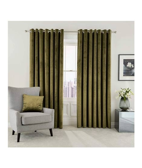 iShopping - Maguari Velvet Jacquard Curtains 2 Pcs Mehndi Color