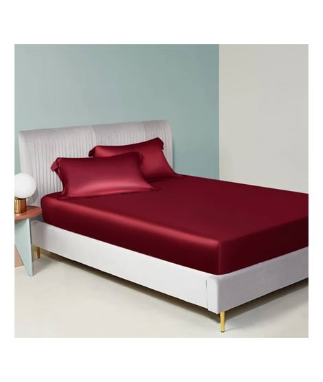 iShopping - Maguari Silk Fitted Double Bed Sheet With Pillow Covers Maroon