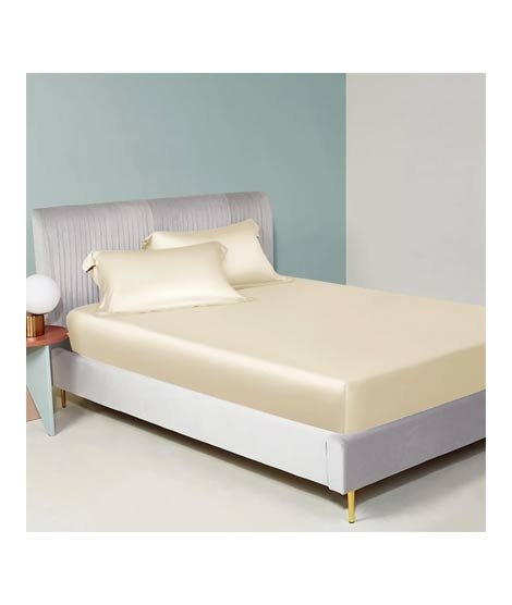iShopping - Maguari Silk Fitted King Bed Sheet With Pillow Covers Beige
