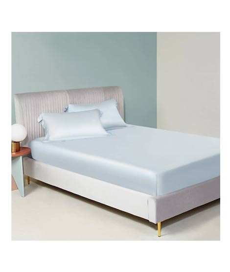 iShopping - Maguari Silk Fitted King Bed Sheet With Pillow Covers Sky Blue