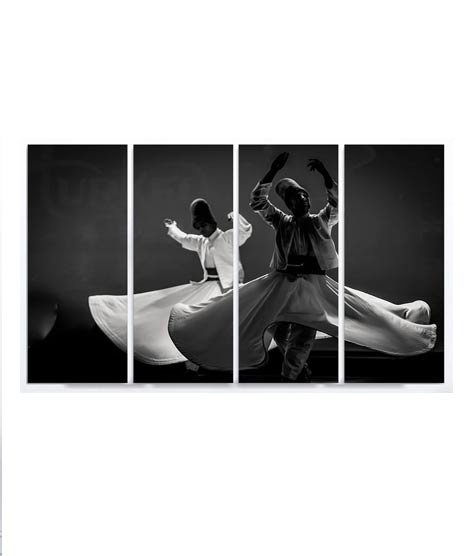iShopping - Maguari Sufi Canvas Medium Wall Frame 4 Pcs Black & White (0711)