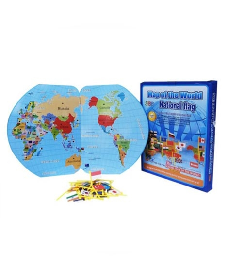 iShopping - Planet X Wooden World Map With 36 National Flags For Kids (PX-10503)