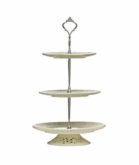 iShopping - Premier Home 3 Tier Ceramic Lace Cake Plate (721251)