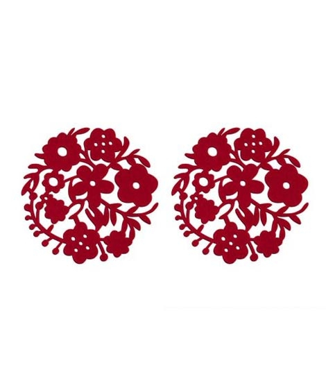 iShopping - Premier Home Felt Flower Design Placemats Pack of 2 Red (1203545)