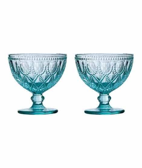 iShopping - Premier Home Fleur Blue Glass Sundae Dishes Set Of 2 (1404797)