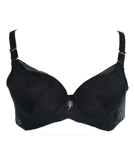 iShopping - Purple Bag Fancy Net Wireless Light Padded Full Support Bra Black (0016)