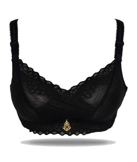 iShopping - Purple Bag Lace Net Double Padded Wired Less Bra Black (OFW0042)
