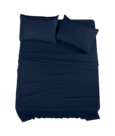 iShopping - Rainbow Linen Jersey Fitted Bed Sheet King Size Navy Blue (RHP226)