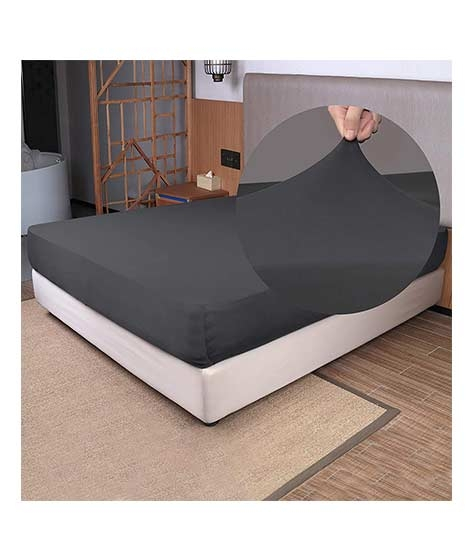 iShopping - Rainbow Linen Jersey Fitted Bed Sheet Queen Size Anthracite (RHP110)