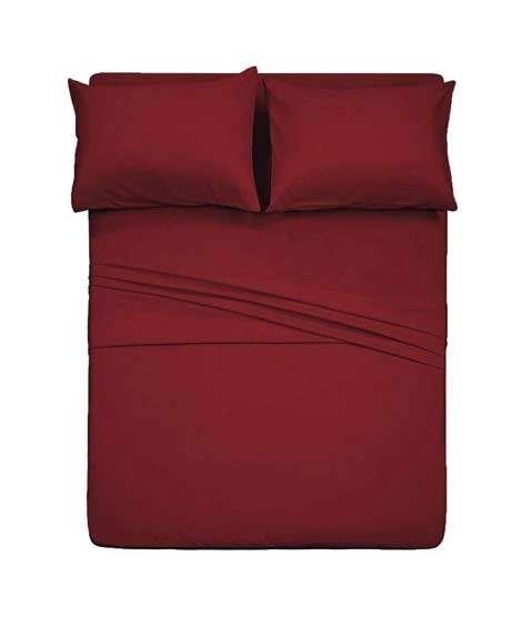 iShopping - Rainbow Linen Jersey Fitted Bed Sheet Queen Size Maroon (RHP119)