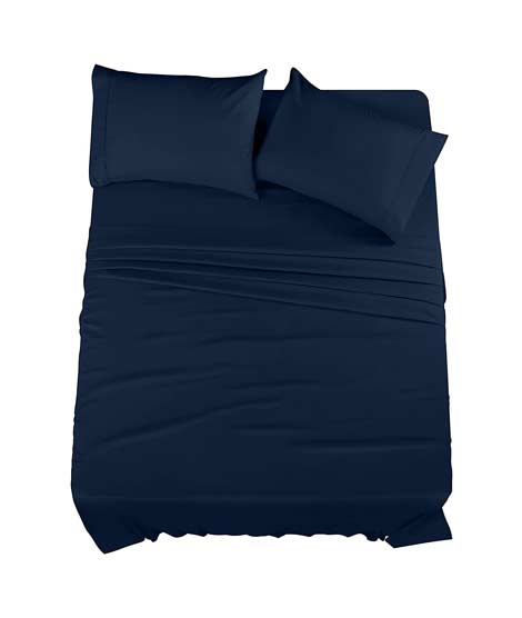 iShopping - Rainbow Linen Jersey Fitted Bed Sheet Queen Size Navy Blue (RHP115)