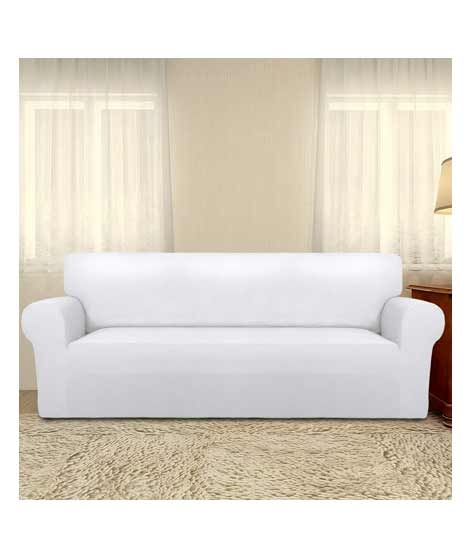 iShopping - Rainbow Linen Jersey Sofa Cover 3 Seater White