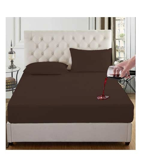 iShopping - Rainbow Linen Water Proof Fitted Bed Sheet Dark Brown (King Size)