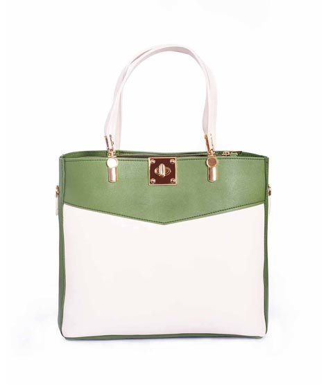 iShopping - Rangoon Double Handle Tote Bag For Women Green/White
