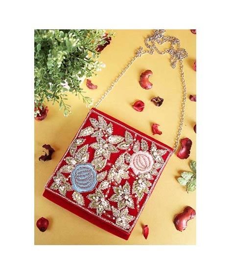 iShopping - Rangoon Velvet Handmade Clutch For Women Red