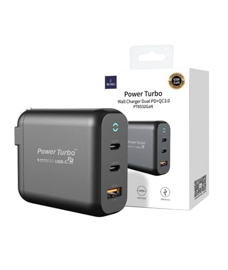 iShopping - Wiwu Power Turbo Dual PD+QC 3.0 Wall Charger 65W (PT-6532GaN)