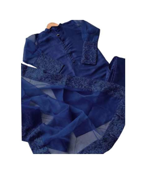 iShopping - Zamzam 3pc Embroidered Dress For Women-Blue