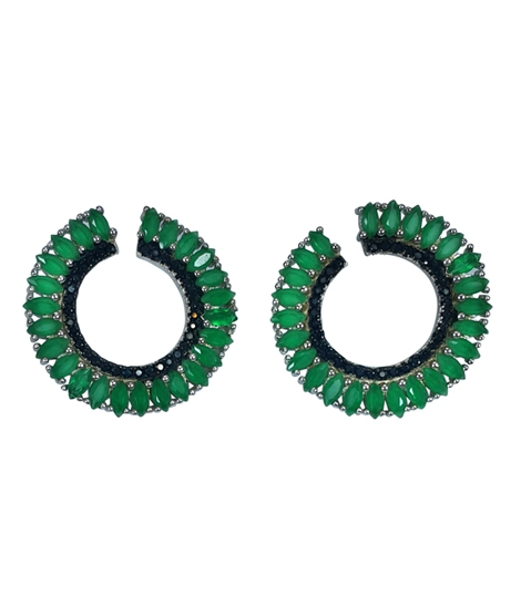 iShopping - Zed Eye Silver Scrolls Earrings For Women Green (ISE105)