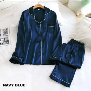 Pista Collection Demanding Plain Piepin Night Dress-Navy Blue