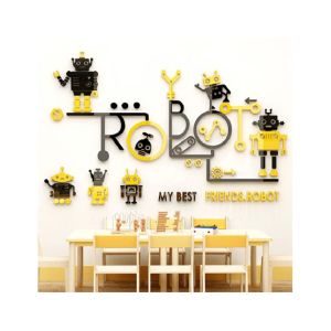 LookNBuy My Best Friend Robot Acrylic Wall Art (0034)-Yellow