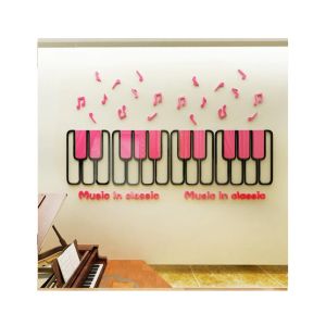 LookNBuy Piano With Sound Waves Wall Art (0031)-Light Pink